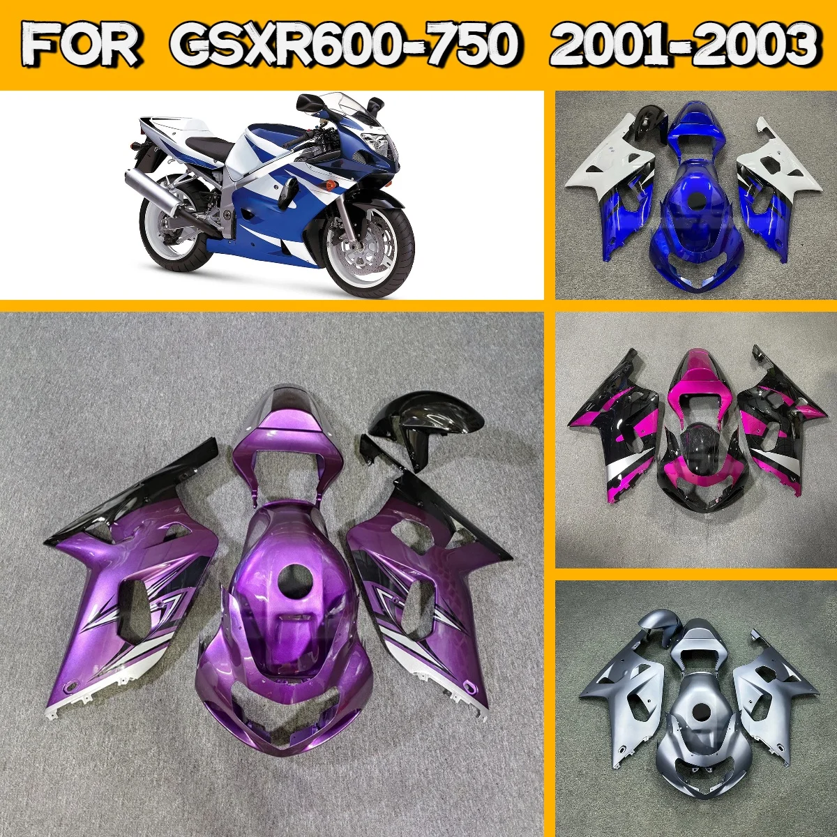 

Fairings for 2001 2002 2003 Suzuki GSXR600 GSXR750 ABS Plastic Fairing Kit Perfect Fit 01 02 03 GSXR 600 750