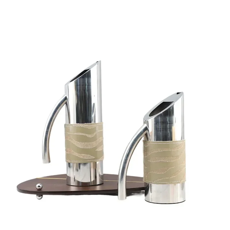 Modern Simple Stainless Steel Horsehair Leather Cold Kettle Combination Set Decorative Ornaments for TV Cabinet Home