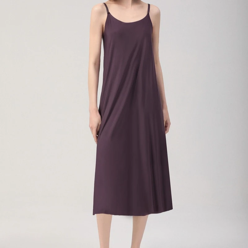 Vestido deslizante anti através do forro saia com seda gelo fino ajuste camisola longa para mulheres respirável verão underskirt peça de camadas