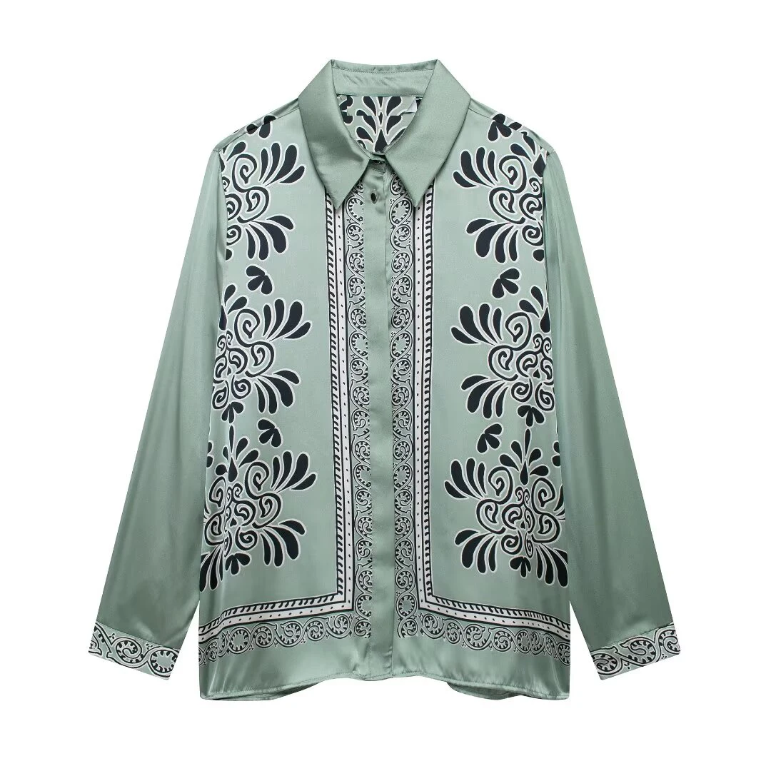 Tangada Women Vintage Print Loose Shirt Long Sleeve 2024 Fashion Female Blouse Tops BE0276