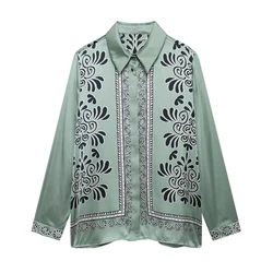 Tangada Women Vintage Print Loose Shirt Long Sleeve 2024 Fashion Female Blouse Tops BE0276