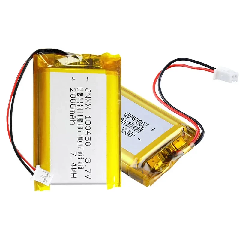 103450 3.7V 2000mAh Polymer Lithium Rechargeable Battery jst PH 2.0mm 2pin plug for Camera GPS navigator MP5 Bluetooth Headset