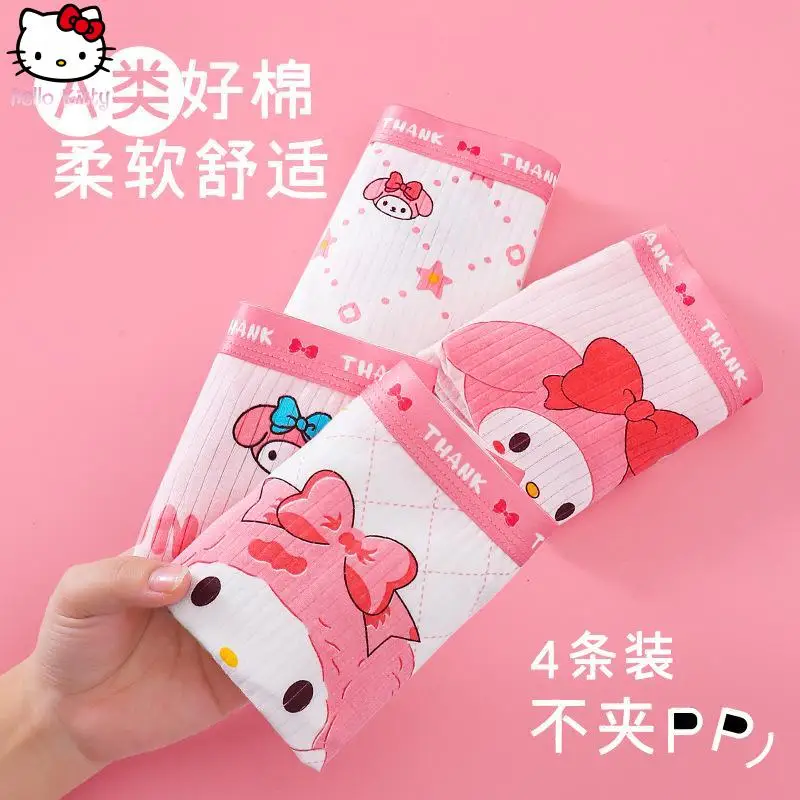 4 قطعة سانريو جديد بنات Kawaii أنيمي ملابس داخلية قطنية Kuromi طالب الكرتون شقة الزاوية السراويل موضة لينة الراحة أسفل السراويل