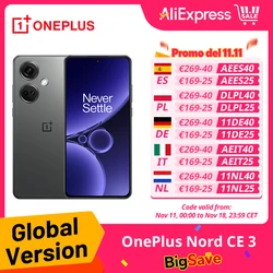 Envío 24 horas Versión Global OnePlus Nord CE 3 5G Snapdragon 782G 120Hz Fluid AMOLED 80W SUPERVOOC 5000mAh Batería Cámara Principal 50MP IMX890