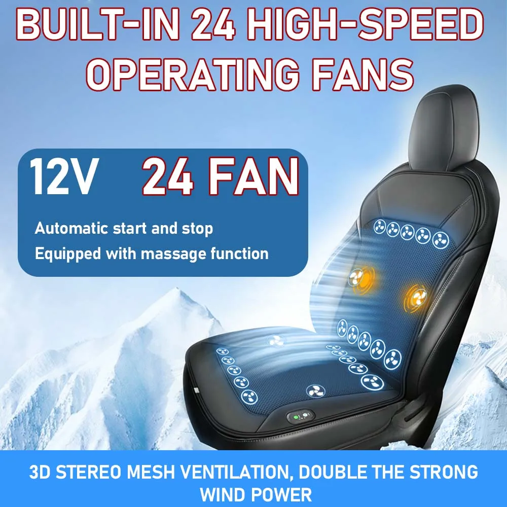 

12V 3D Spacer Car Summer Cool Air Seat Cushion 24Fan Car Seat Cooling Cushion with Massage Fast Blowing Car Interior Seat Pad