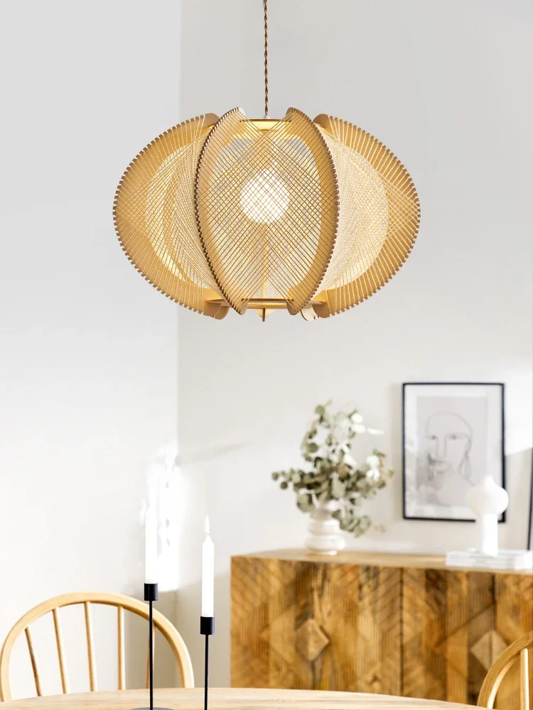

2025 Wabi Sabi Pendant Lights Hemp Rope Wood Chandelier Living Room Bedroom Hanging Lamps For Ceiling Room Decor Lustre