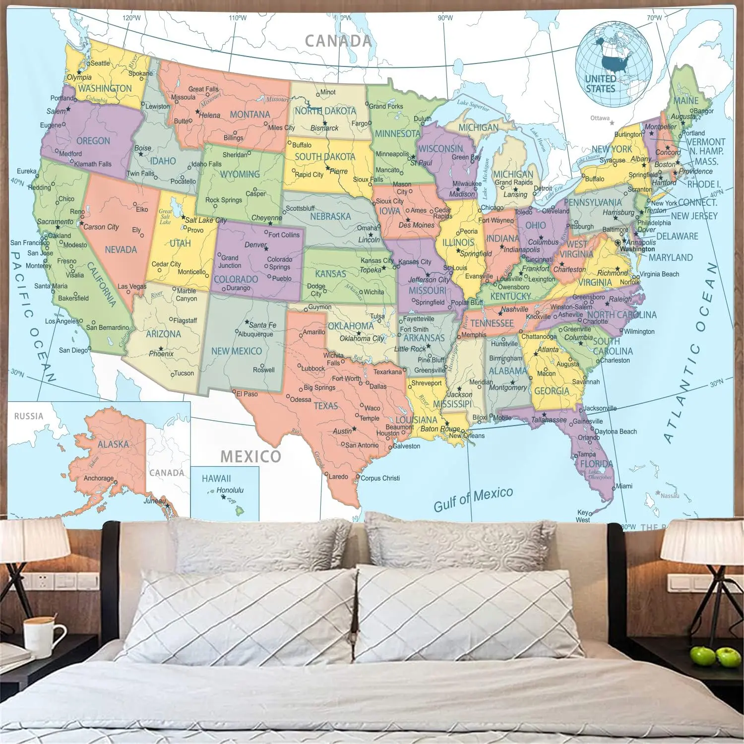 United State Map Tapestry, US Maps Tapestries for Kids Student, Educational Tapestry Wall Hanging for Classroom Bedroom Living