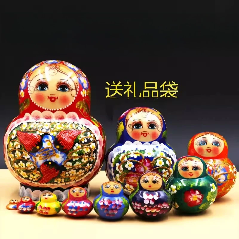 Matryoshka basswood belly 10 layers of paint creative three-dimensional strawberry toy birthday gift