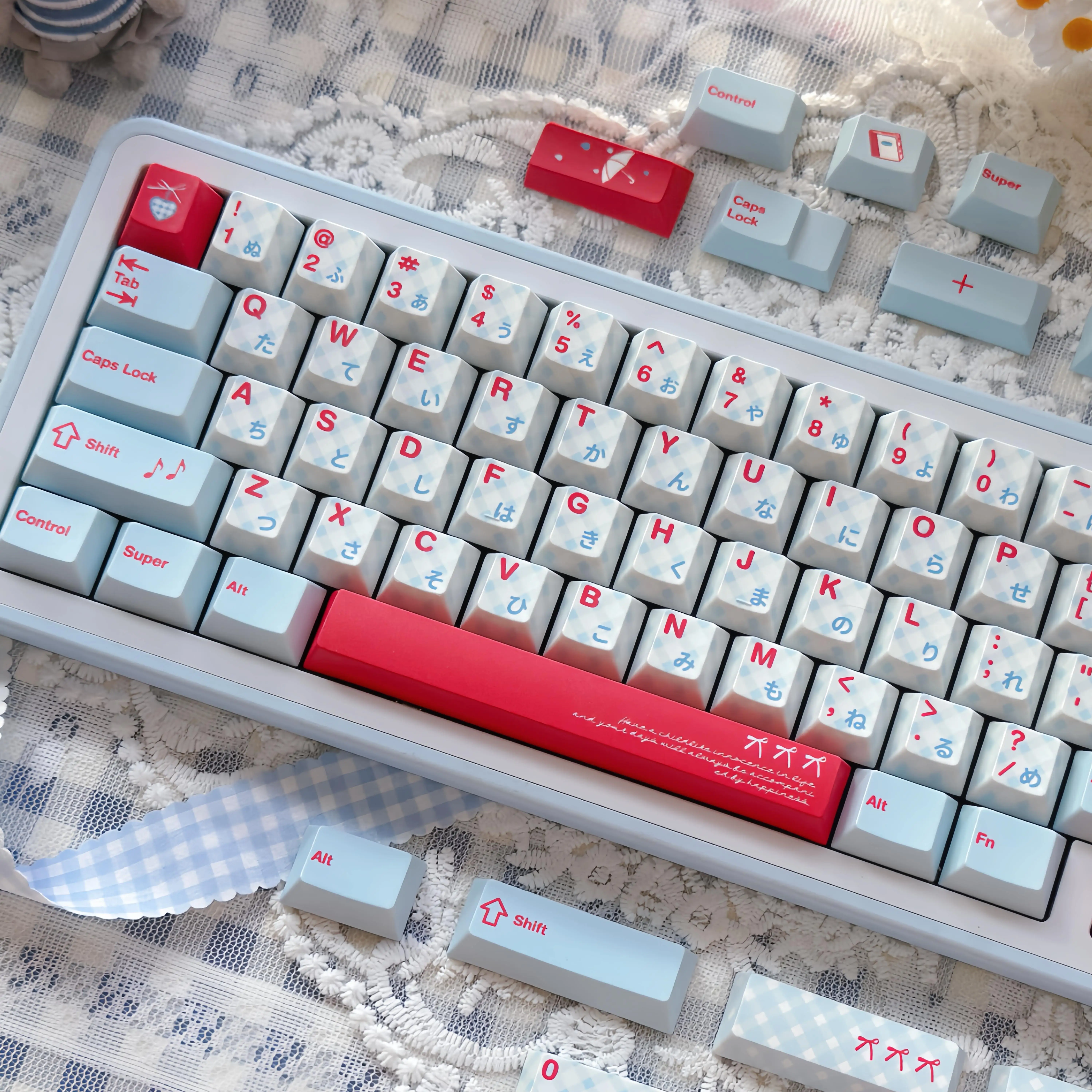 137-key Tide Blue Keycaps Light Blue Cute Cherry MOA PBT Hot Sublimation Key Cap for Made68 Mad68 Wooting 60 Mechanical Keyboard