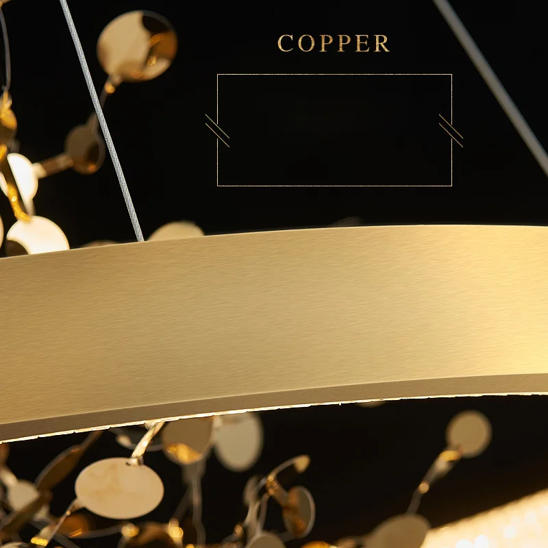 Modern Gold Ceiling Chandelier for Dining Room Copper Round Ring Pendant Lights for Cloth Store Coffee Room Decor