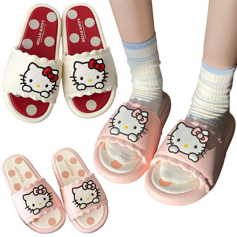 

Sanrio Hello Kitty, домашние тапочки для девочек, персонажи аниме, домашняя нескользящая обувь для ванной комнаты, пляжная верхняя одежда, крутые тапочки, подарки
