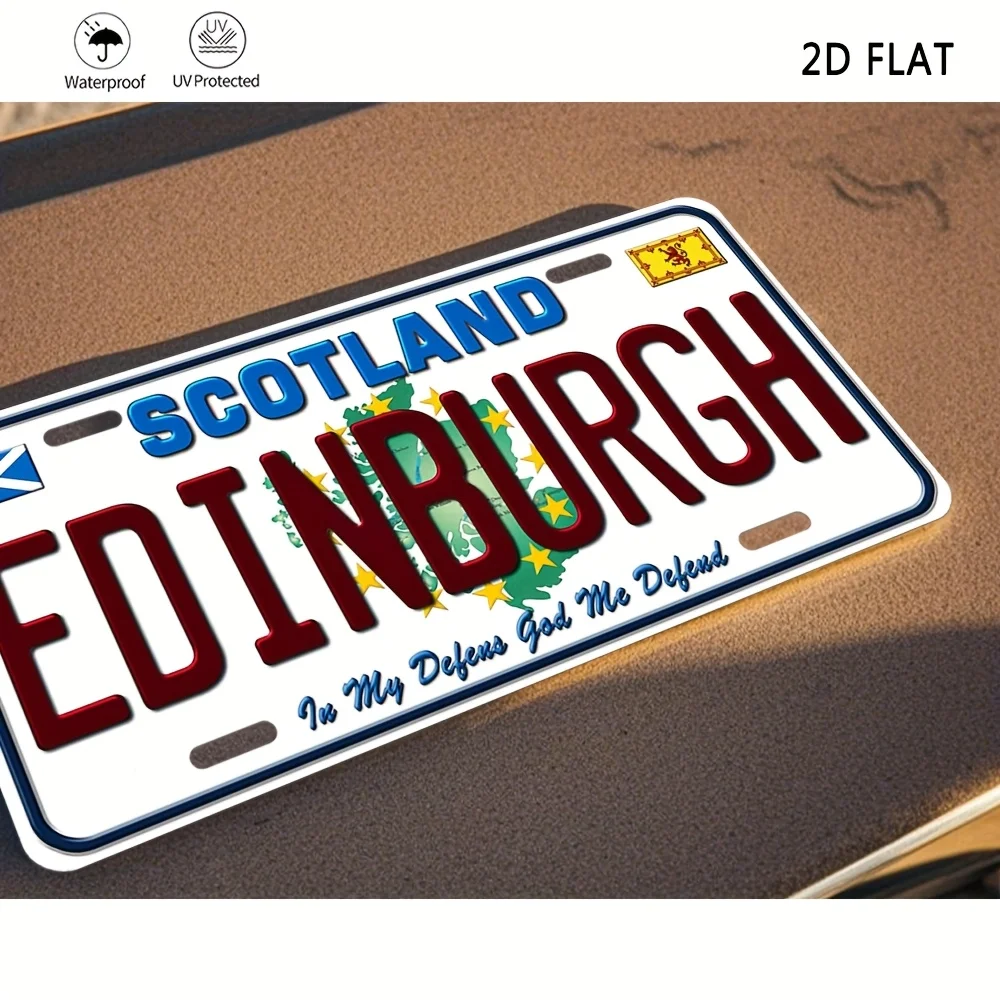 لافتة حائط معدنية بتصميم لوحة ترخيص إدنبره اسكتلندا العتيقة - لوحة زخرفية من الألومنيوم مع علم اسكتلندي و"Ethens of t #6