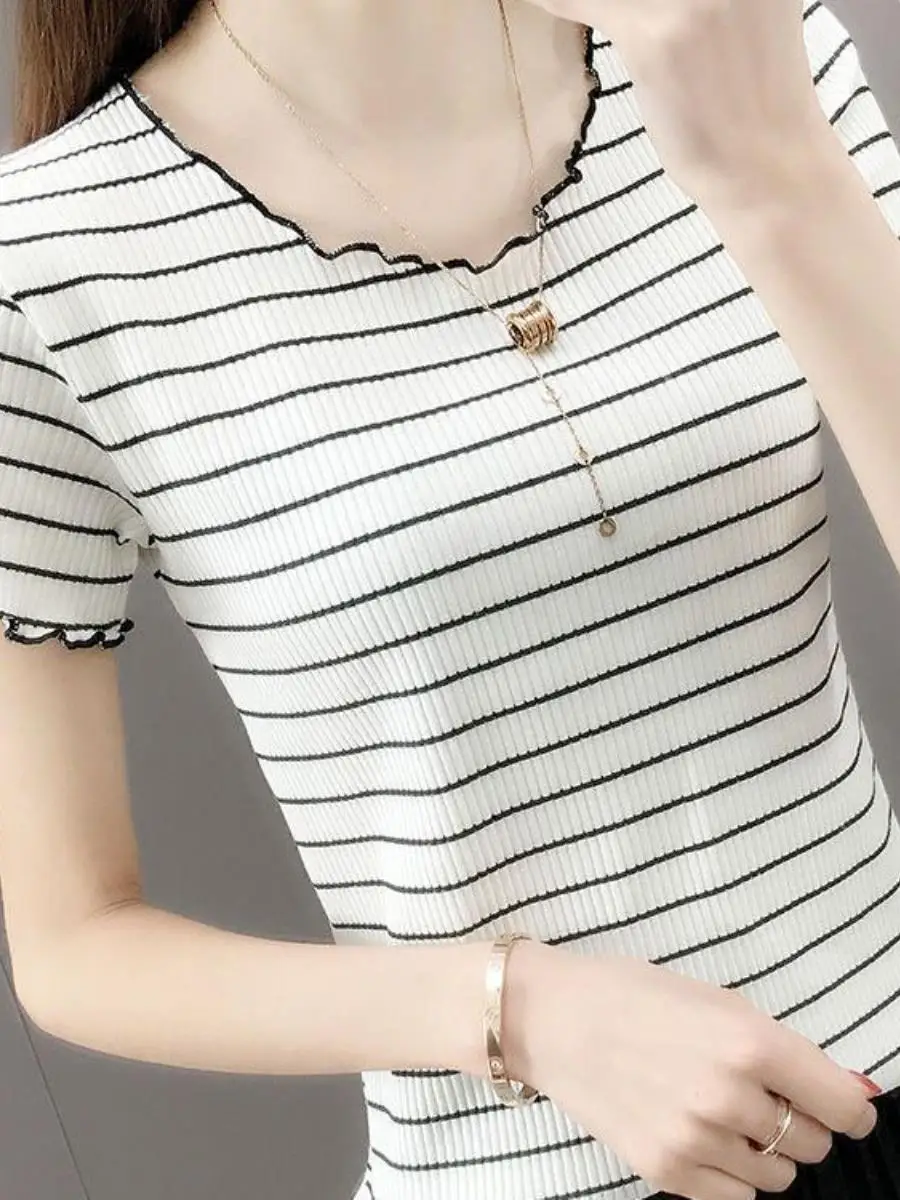 conjunto-de-duas-pecas-feminino-camiseta-de-manga-curta-de-malha-de-seda-gelada-elegante-com-listras-finas-nova-colecao-de