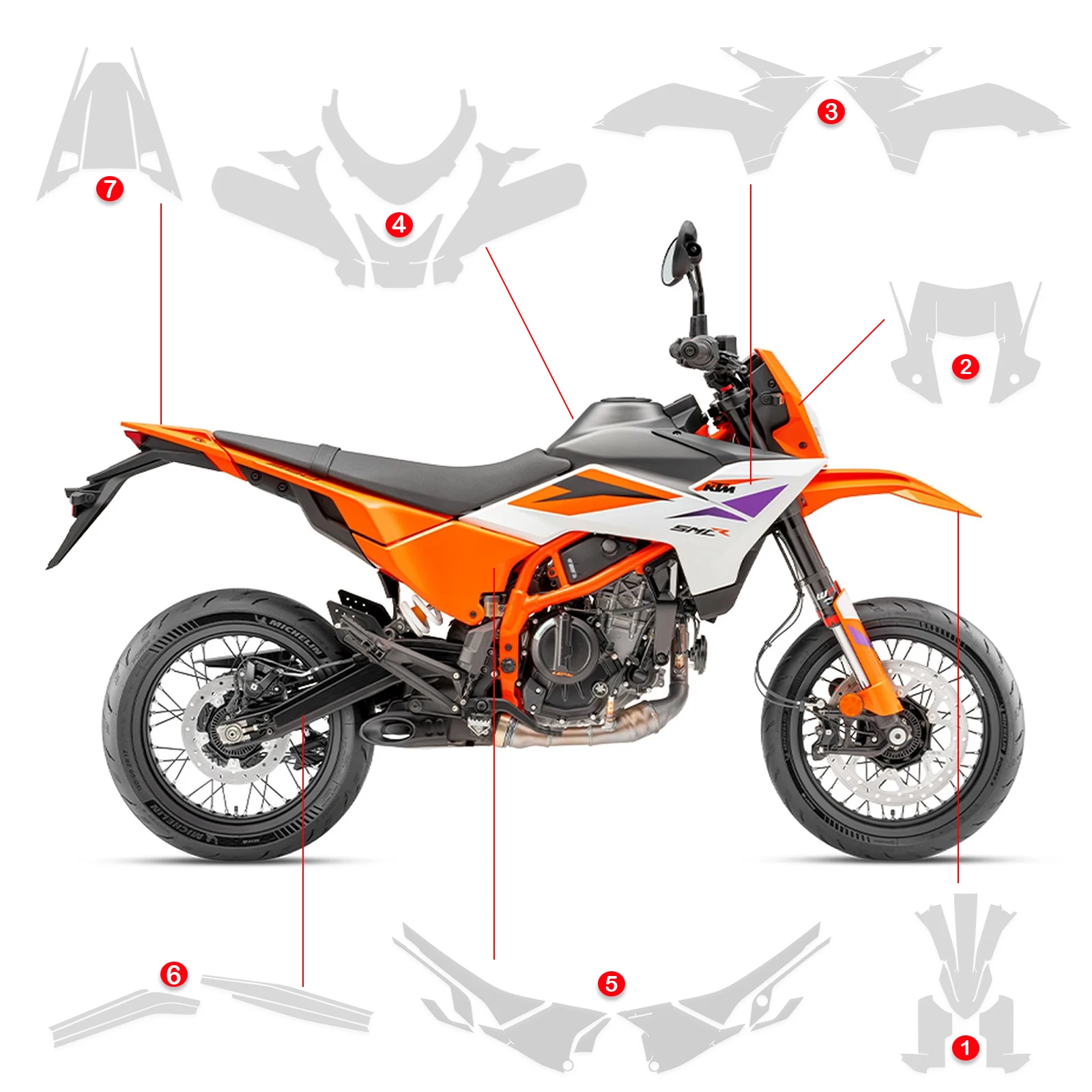 For KTM 390 SMC-R PPF 390 SMC R TPU Motorcycle Protective Film Fairing Anti-scratch Transparent Film 7.5Mil 2025-2026