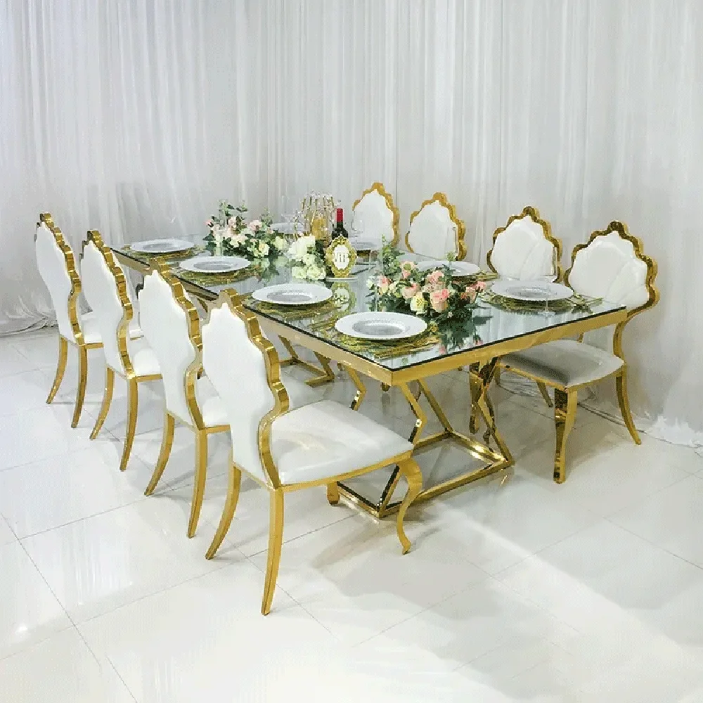 Mirror glass top simple design base wedding antique dining table for hotel