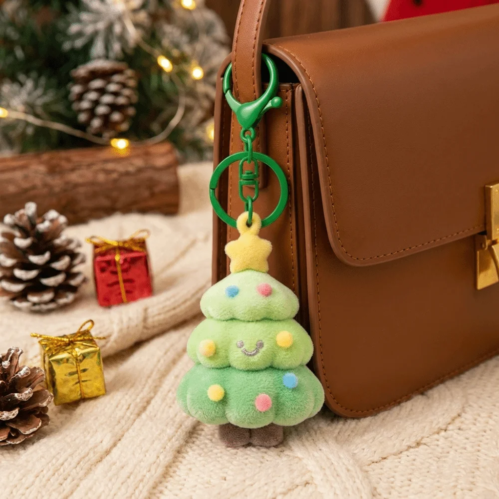 Creative Christmas Tree Flocked Keychain Optional Lightweight Holiday Gift Box Soft Touch Mini Pendant Backpack Hanging