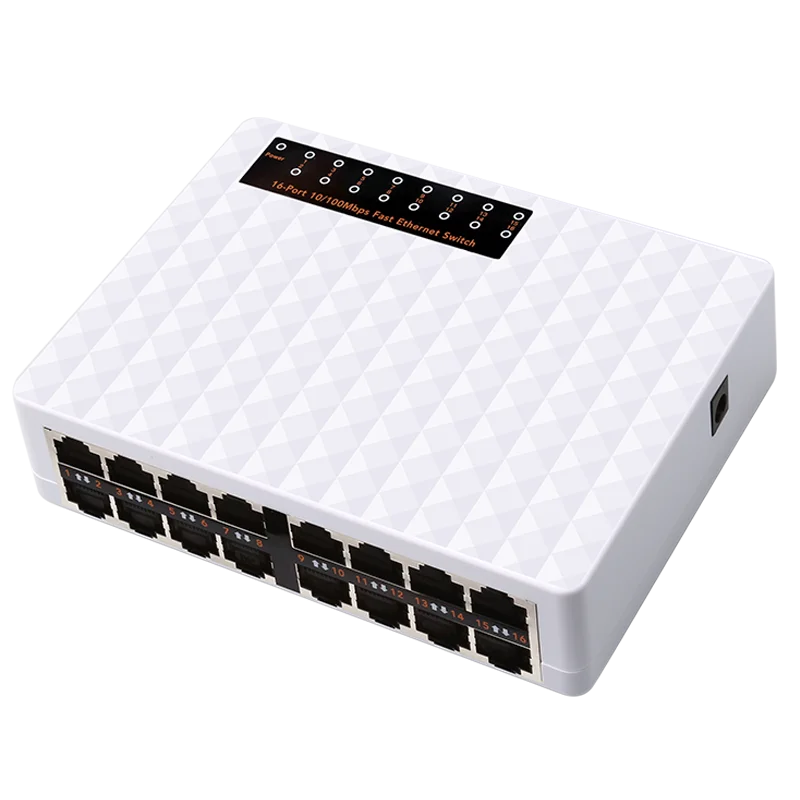 

SOHO 10/100 Мпбbs 16-портовый сетевой коммутатор Ethernet Неуправляемый мини-концентратор Vlan Настольный ПК Коммутатор Широкий диапазон входа питания