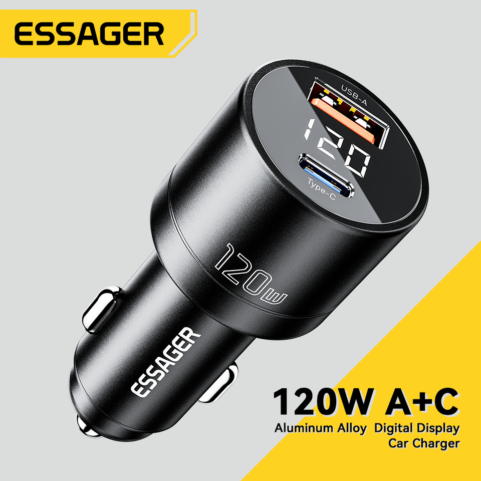  Essager 120W PD Car Charger Super Fast Charger QC 4.0 PD 3.0 For iPhone 15 14 Samsung Type-C USB Charger Portable Phone Charger 