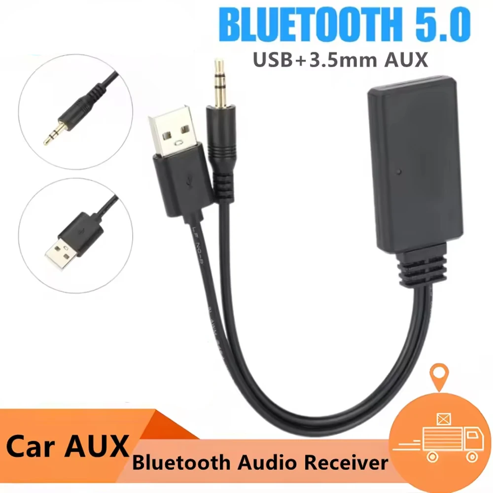 Universal Car Wireless Bluetooth Compatible Receiver USB 3.5Mm Auxiliary Media Bluetooth 5.0 Music Player Audio Cable Adapter