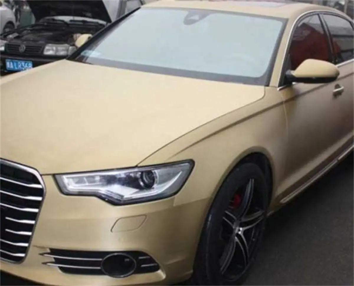 Matte Gold Wrap Vinyl Film with Air Release Channels DIY Adhesive Car Decal Wrapping Foil