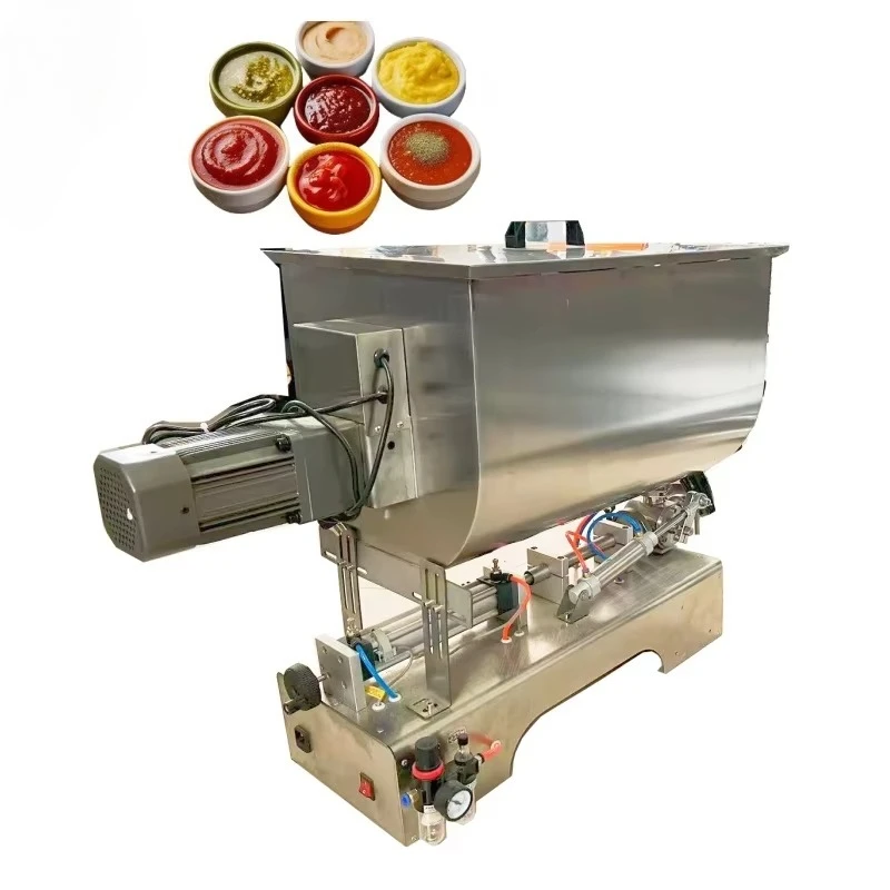 Máquina de llenado de puré de patatas y salsa picante de calidad alimentaria, equipo de llenado semiautomático de ketchup, tolva de 80L