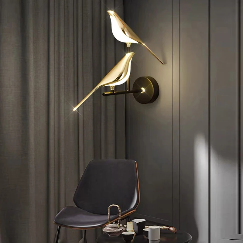 Creative Bird 360° Rotatable LED Wall Lamps Bedroom Bedside Indoor Golden Touch Switch LED Wall Lights Wall Sconce Home