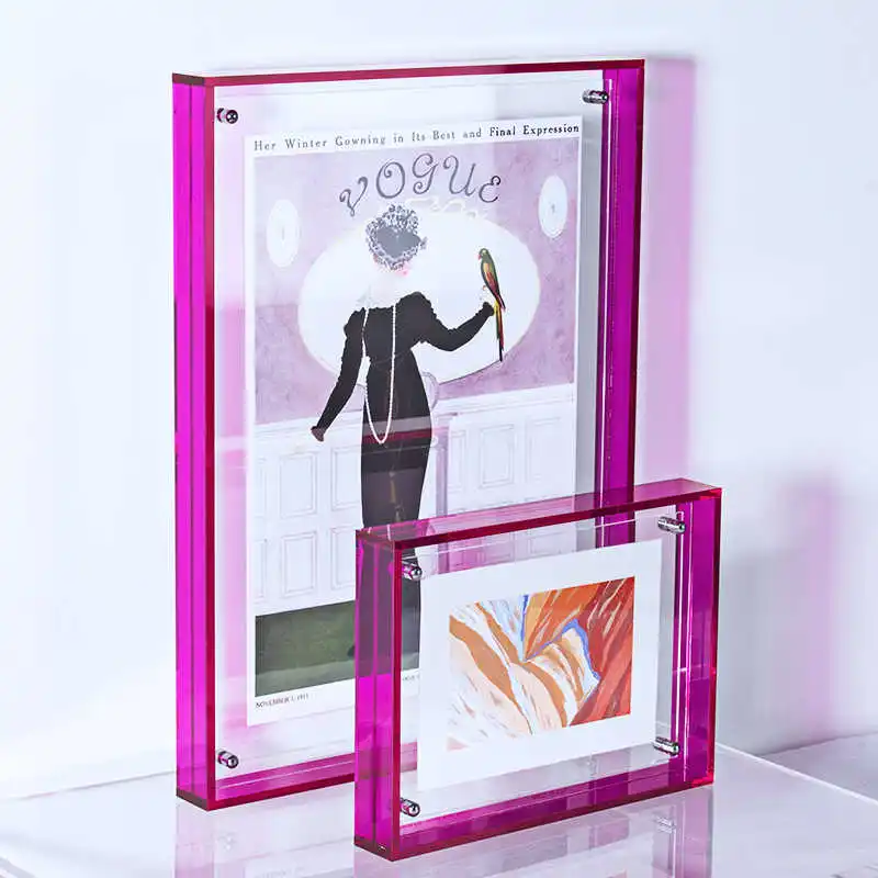 Kathfly – 4 Cornici Portafoto Galleggianti In Acrilico Traslucido, Magnetiche, Colori Neon, Da Parete O Da Tavolo, Per Foto 17,8x22,8 Cm, Rosa/viola/giallo/arancio