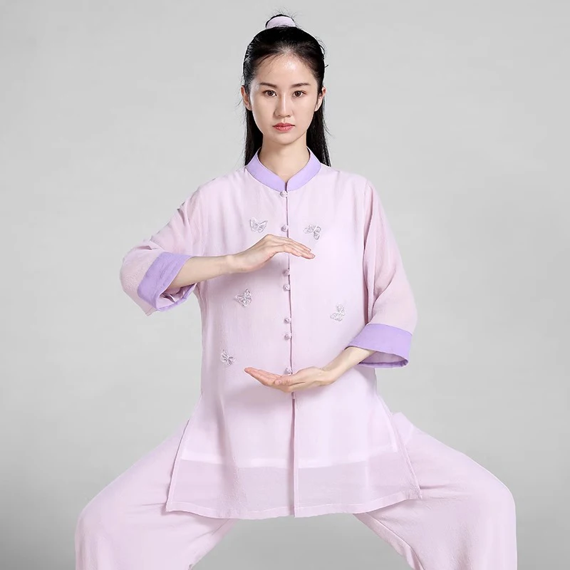 Women's Elegant Martial Arts Clothes Tai Chi Uniform Kung Fu Performance and Competition Costume Traditional Chinese Style pink