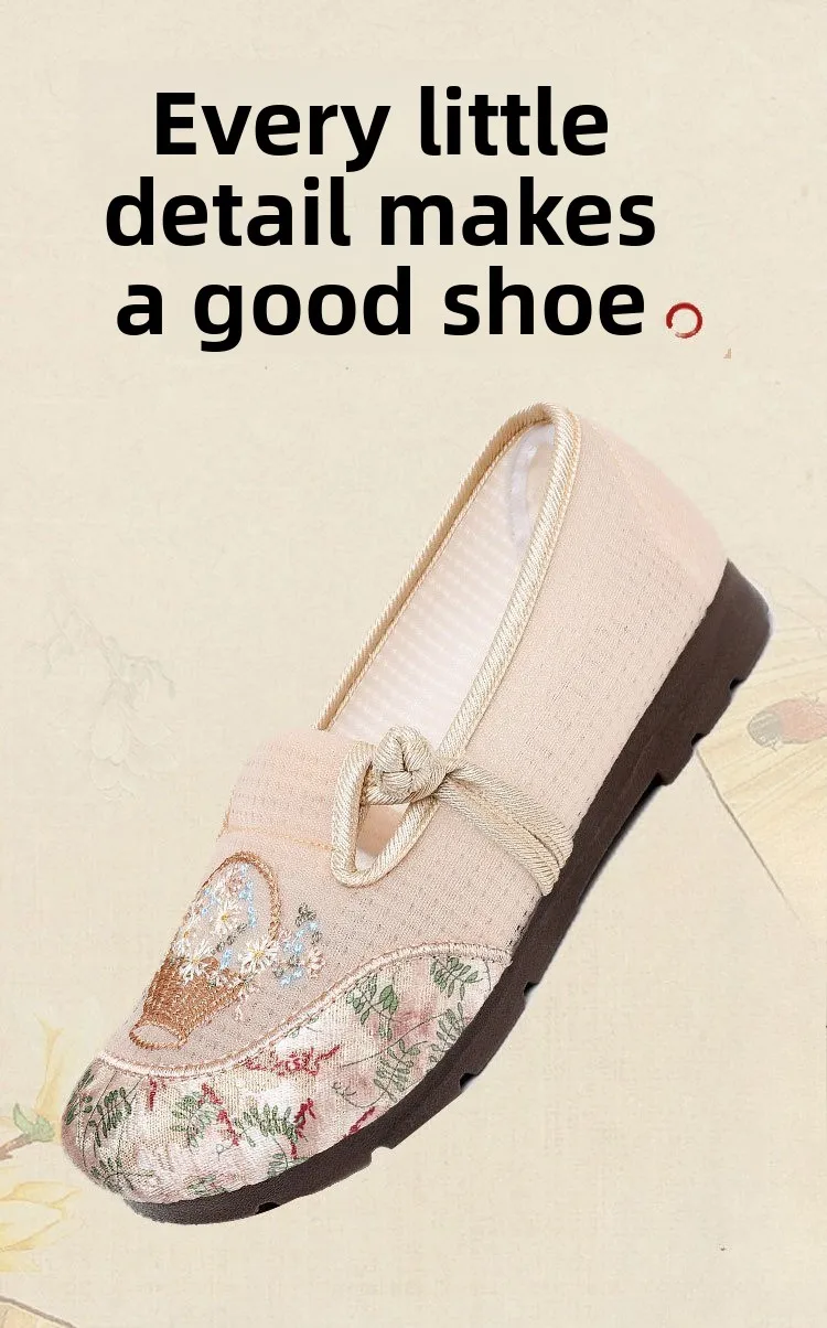 Damen-Slipper mit Blumenstickerei, flache Schuhe aus Mesh, chinesischer Stil, dekorativer Knoten, atmungsaktiv, leicht, rutschfest, Mutter-Slipper. – Detail 4