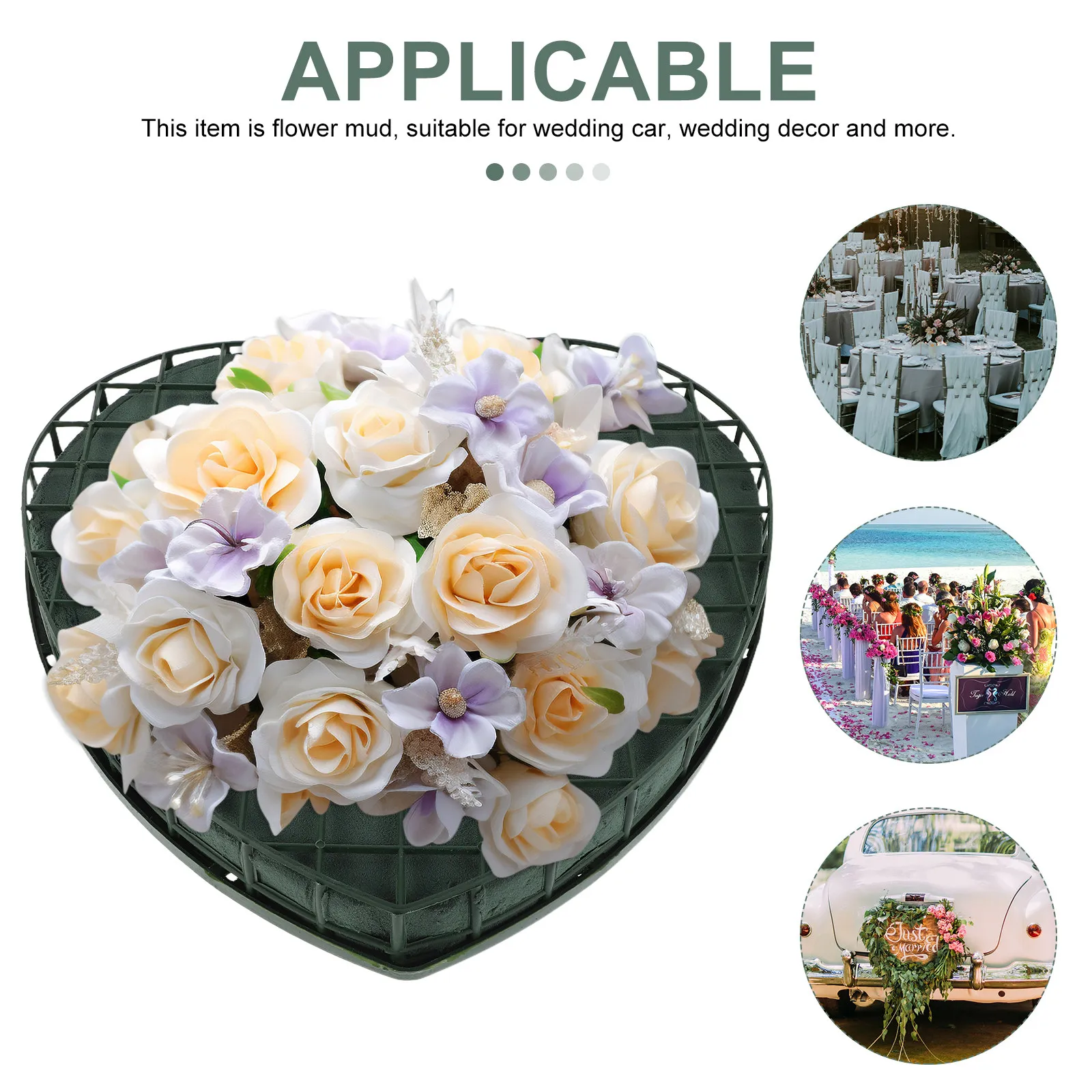 Heart Shape Suction Cup Flower Foam Block for Wedding Car Decorations Romantic Floral Arrangement Base Car Dashboard Wedding