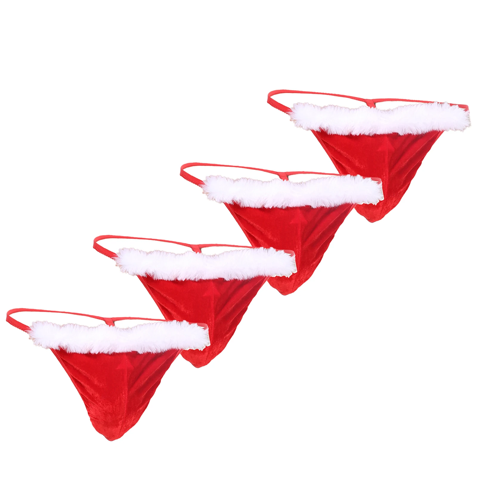 4 Pack Thong G String Men Sexy Underwear Christmas Costume Man Panties Santa Claus Fluff Underpants Festival Gift Lingerie
