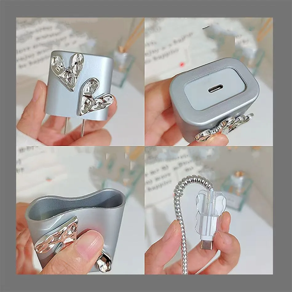 Cute Cartoon 3D Heart USB Cable Protector Cover For iPhone 18W20W Data Line Bite Head Cord Fast Charging Case Protection Sleeve