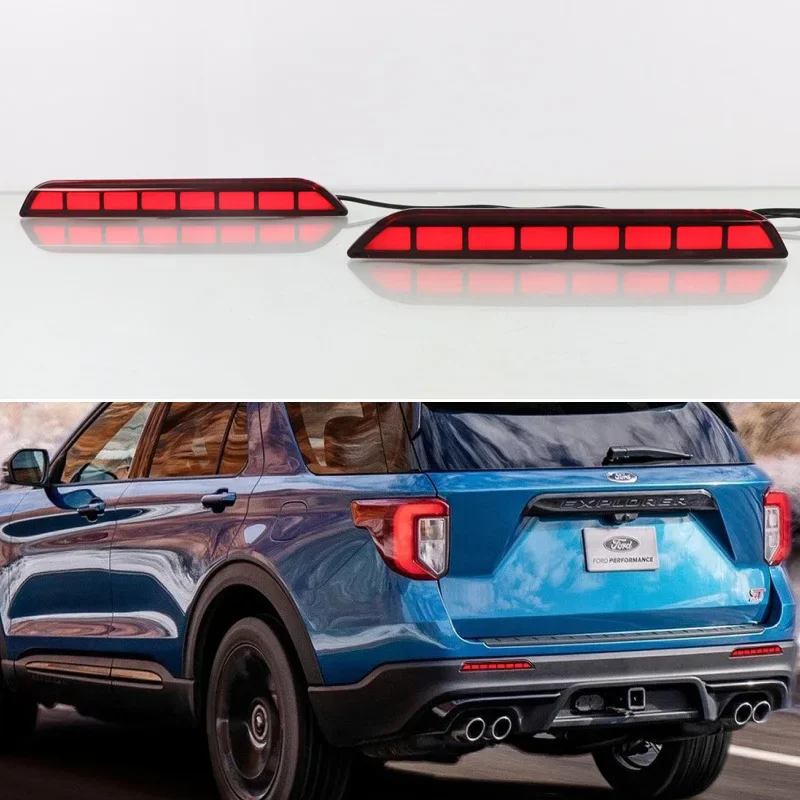 

Car LED Rear Bumper Reflector For Ford Explorer 2019 2020 2021 2022 Turn Signal Lamp Backup Running Light Brake Indicators
