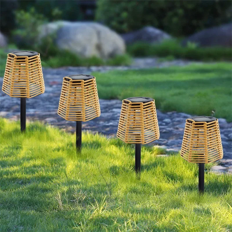 New Solar Light Outdoor Villa Scenic Yard Personalized Artistic Layout Warm Light Imitation Bamboo Floor-plugged Solar Lawn Lamp