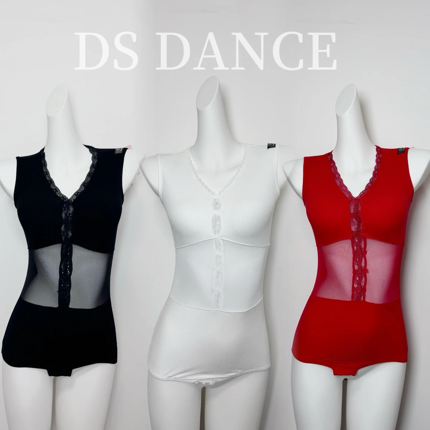 Lace Mesh Latin Dance Bodysuit Women Summer Sleeveless Practice Clothing Rumba Chacha Ballroom Dance Tops Black White Red SS2612