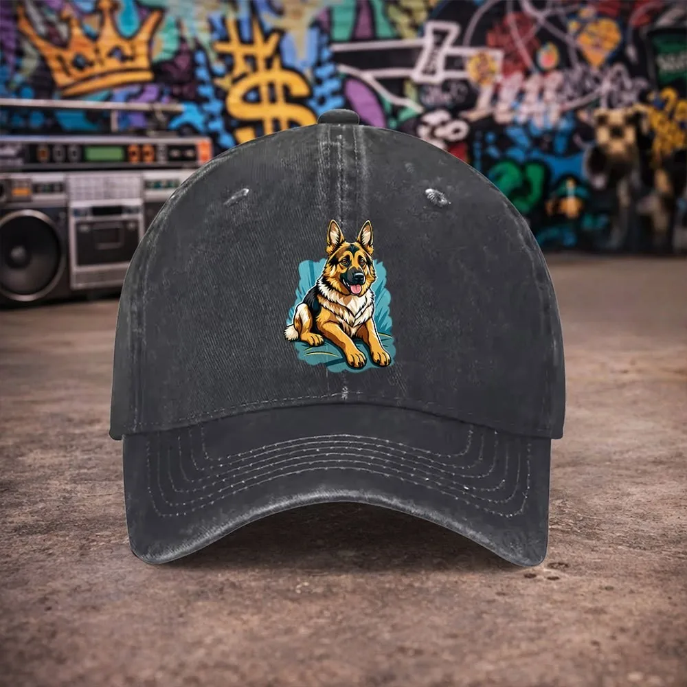 Unisex German Shepherd Print Vintage Washed Baseball Cap Vintage Distressed Washed Headwear Men Women
