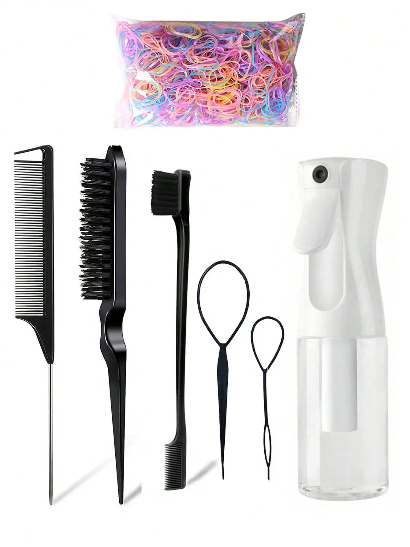 

7pcs Comb Set - 1000 Hair Spray, 1pc Triple-Row Teasing Comb, Eyebrow Brush, Steel Needle Comb - Styling Tools For Girls
