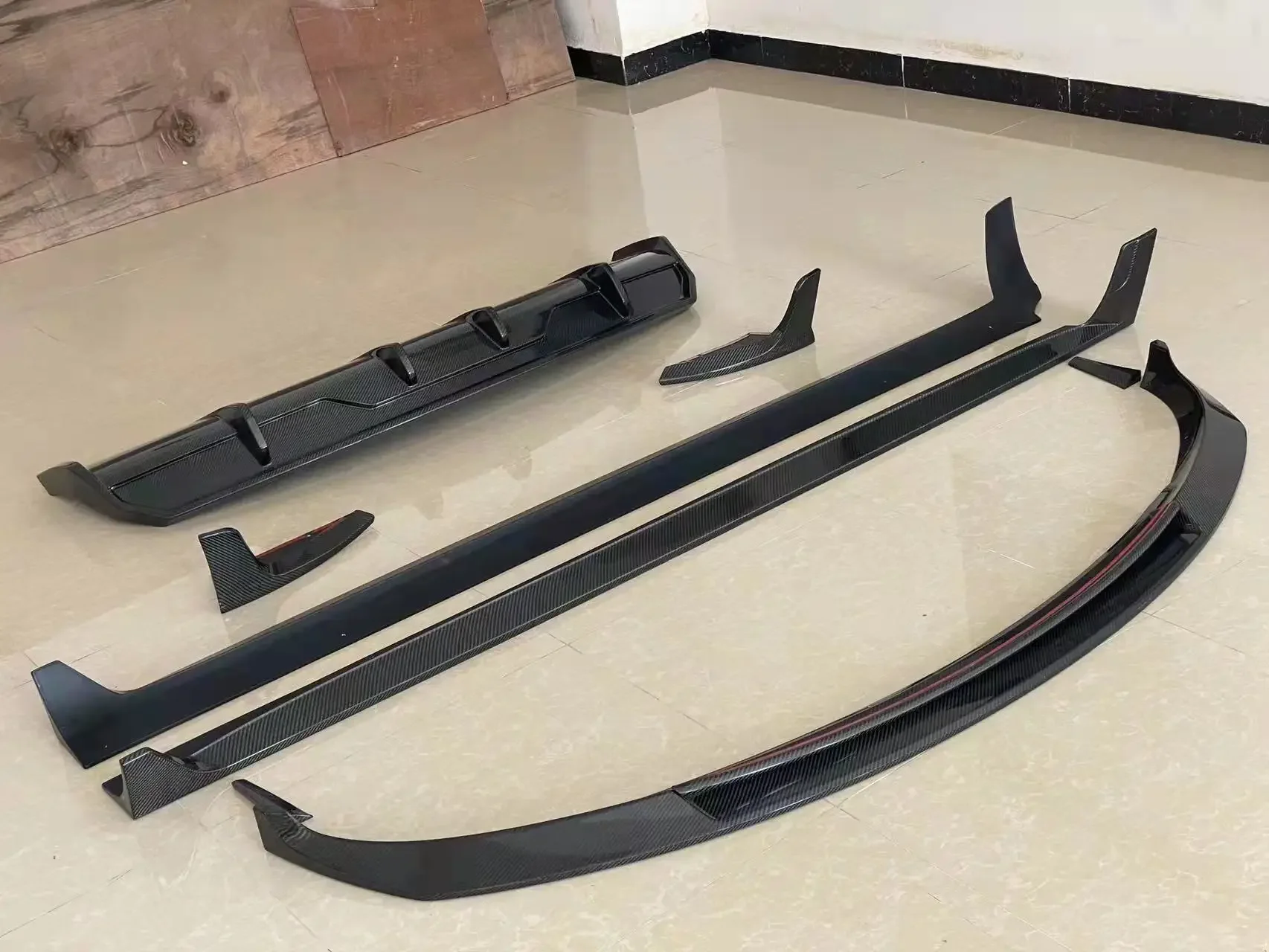 Revozport Style Carbon Fiber Front Lip Rear Diffuser Side Skirts Body Kit For Tesla Model 3