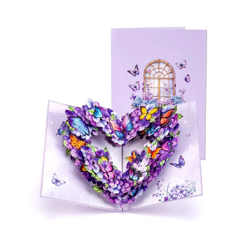 

3D pop-up style small fresh purple butterfly greeting card with high-end feel fluttering butterfly card gift cards
