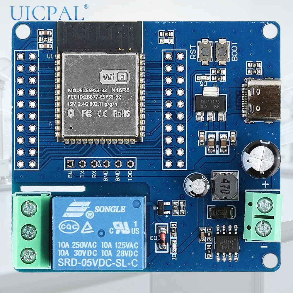 ESP32‑S3 Single Channel Relay Module WiFi BLE Development Board 2x20Pin USB UART Burning DC5‑60V Power Supply for Arduino