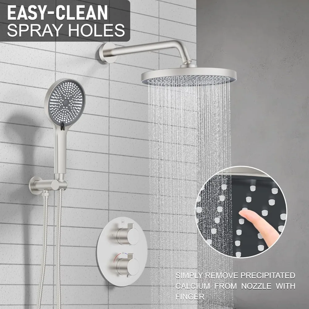 Shower System Rainfall Shower Head - 3 Setting Handheld Sprayer, Complete Bathroom Set with Faucet Mixer Trim Kit & Valve