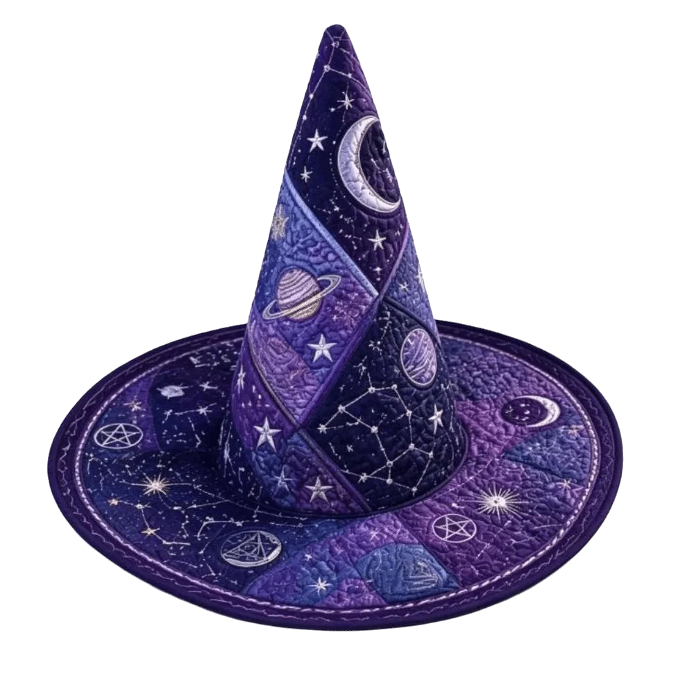 Wide Brim Halloween Witch Hat Vintage Quilting Process Pointed Wizard Hat Reindeer Butterfly Festival Hat Halloween