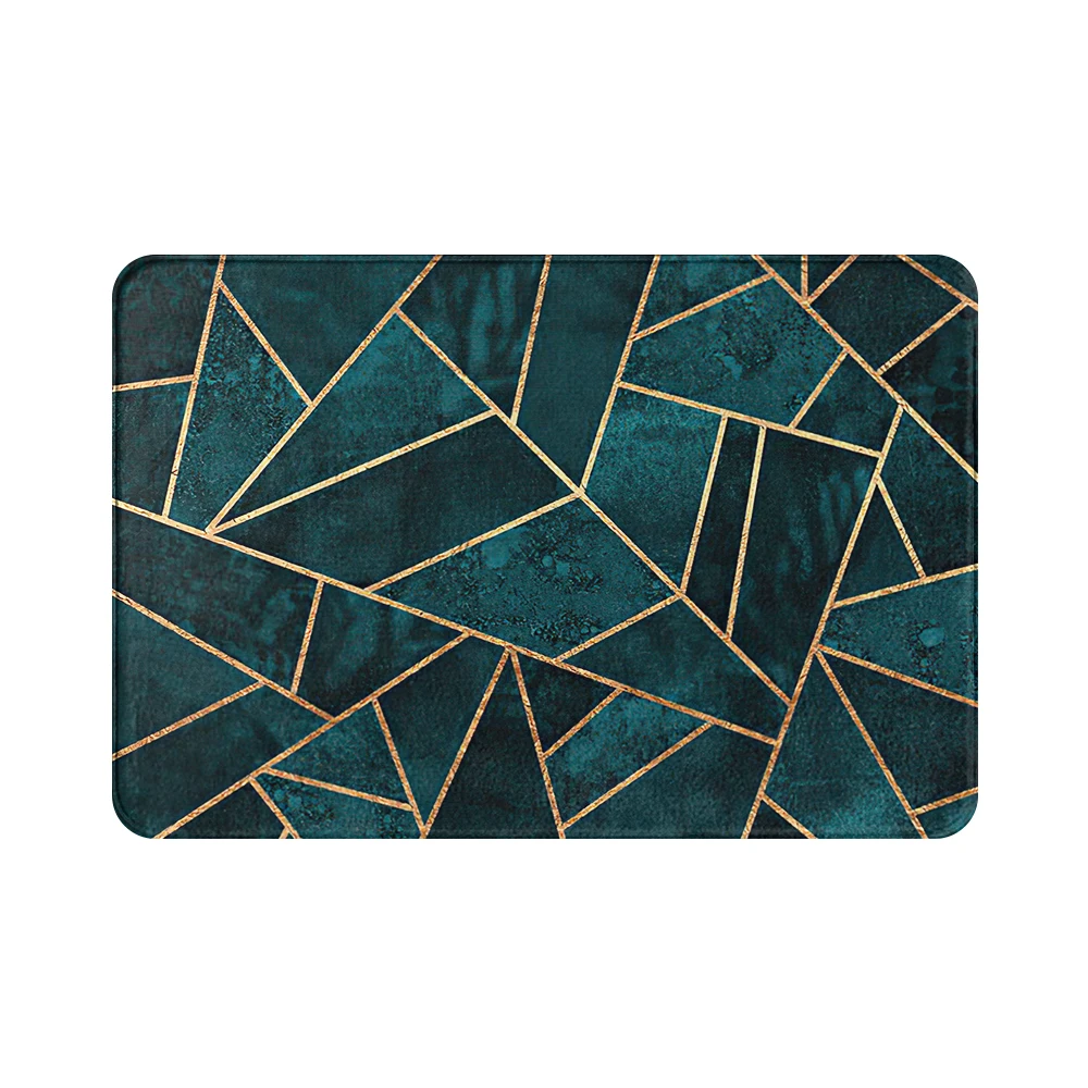 Blue Marble Geometric Pattern Kitchen Entrance Door Mat Coral Velvet Carpet Rubber Colorful Indoor Floor Mats Non-Anti-Slip Rug