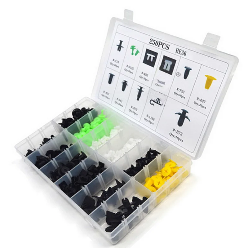 مشابك ثابتة لشبكة ممتص الصدمات للسيارات - 250 قطعة HE36 من البلاستيك بمسامير من نوع الدفع الداخلي للسيارة 17.5 × 4 سم #3