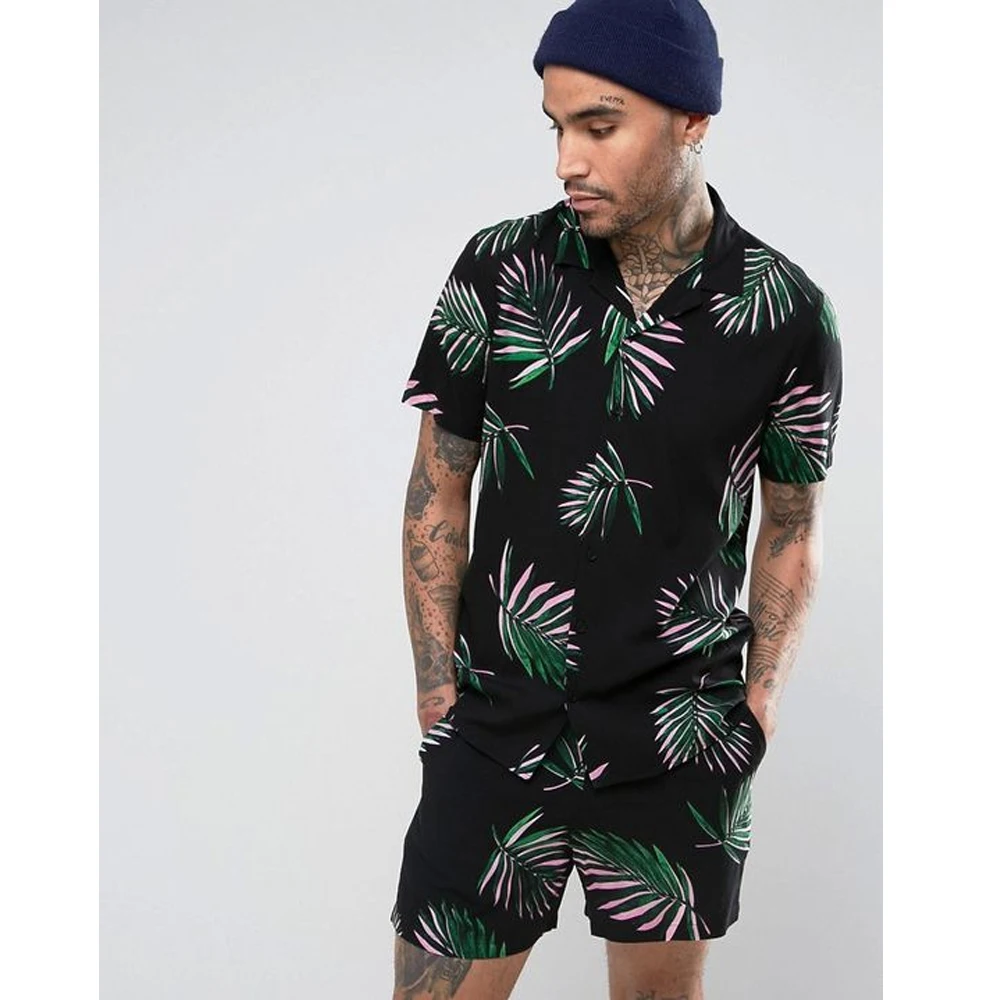 2023 Beach Shirts Set Men Summer Short Sleeve Vacation Wear Floral Printed T-shirts Shorts 2 Pcs Suit Casual Shirt Gothic Sets