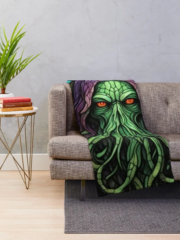 Cthulhu Stained Glass, Unholy, Lovecraftian, Tentacles, Horror Throw Blanket Bed covers christmas decoration sofa bed Blankets