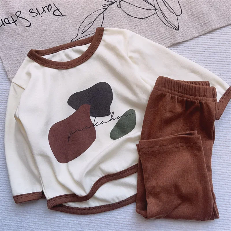 Girl Boy Two Piece Set 2024 New Spring Autumn New Printed Motion T-shirt Pants Casual Simple Fashion Sweet Korean Active Vintage