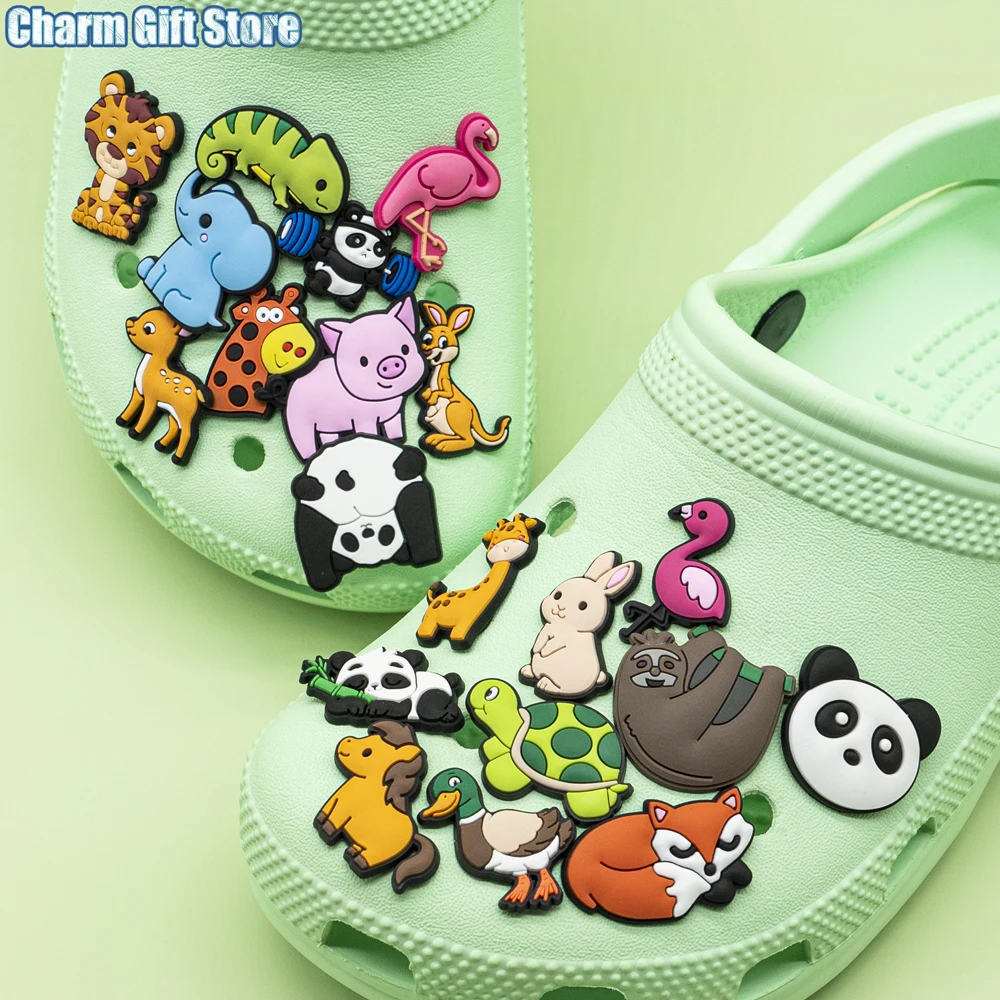 1pcs Cute Animals Sandal Charms Panda Pig Fox Shoe Charms  Gibits Flamingo Kangaroo Shoe Jeans Garden Sandal Shoe Decorations