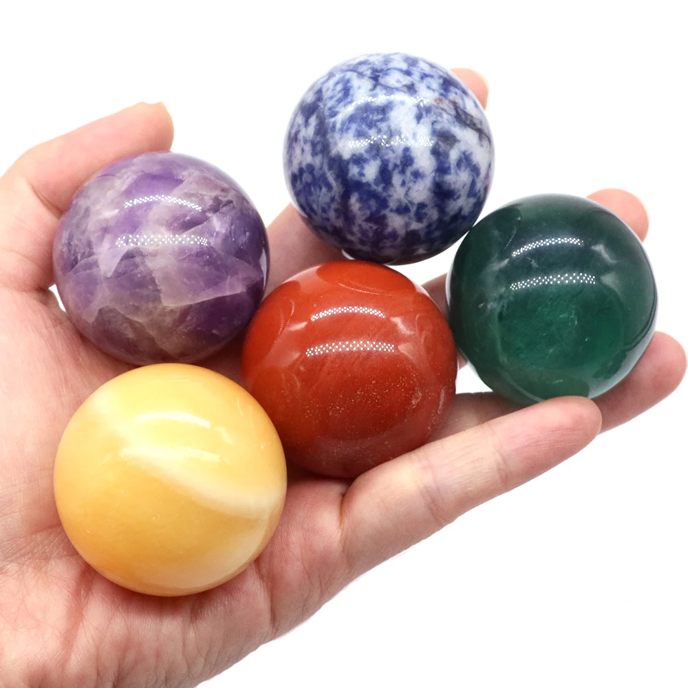 40mm Round Sphere Ball Natural Quartz Stone Amethysts Crystal Polished Globe Massaging Ball Reiki Healing Stone Decoration Gift