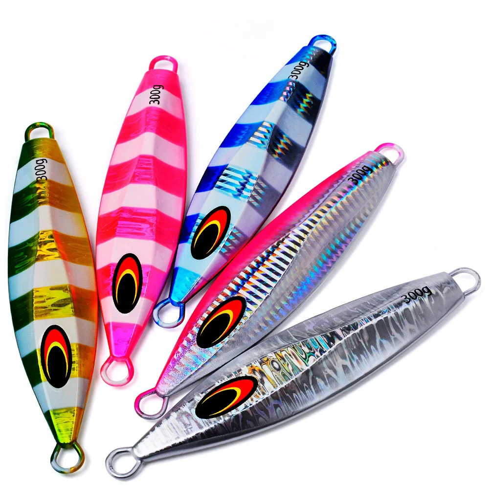 

1pcs Metal Fishing Bait 100g-300g Sinking Sea Bass Lead Jig Fish Lure 5 Color Artificial Lifelike Jigging Lure Bass Hook LF161